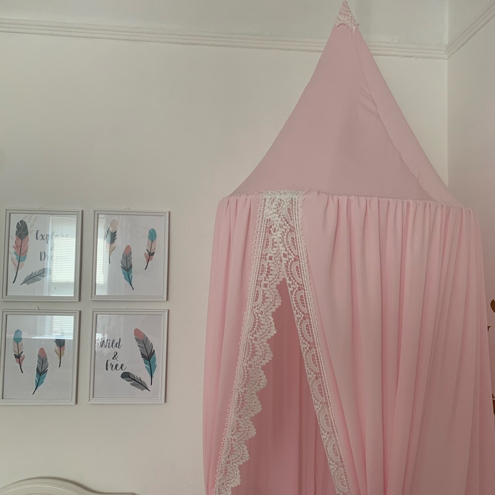 Pink and white canopy